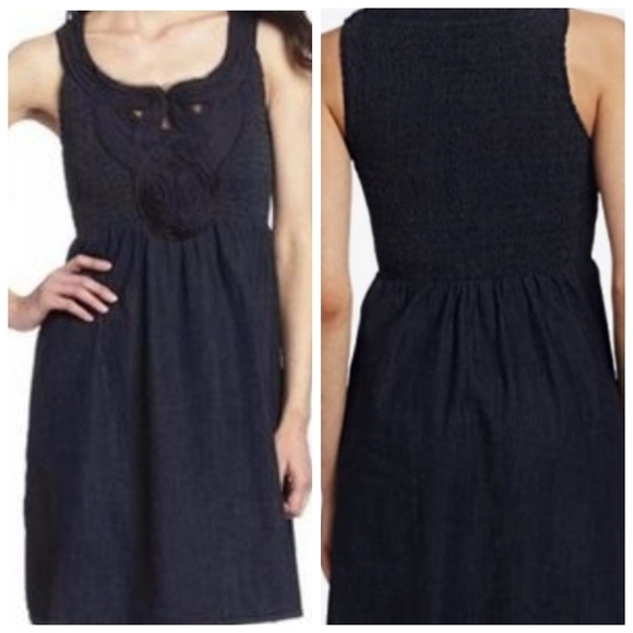 RARE CALVIN KLEIN DENIM SMOCKED FLARE COTTON  DRESS Size L - Picture 1 of 14
